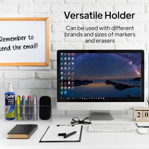 8-Slot Strong Magnetic Dry Erase Marker Holder for Whiteboard, Acrylic Pen Organizer with Glass and Wall Mount