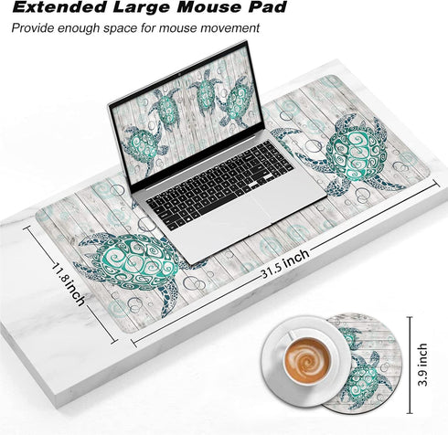 Large Gaming Mouse Pad, XL Ergonomic Extended Desk Pad, Sea Turtle Creative Watercolor, 31.5'' X 11.8''