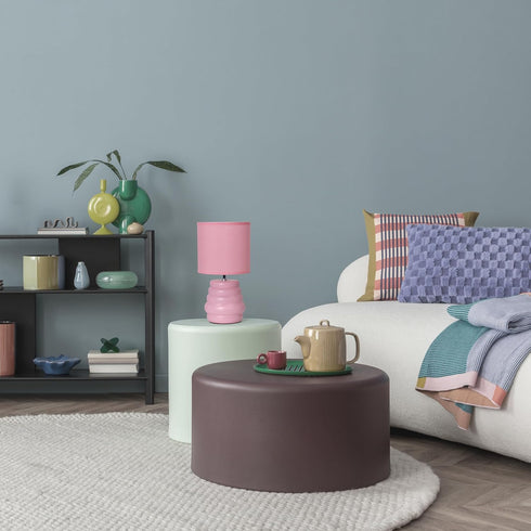 LT1168-RPK 12.68" Simple Designs Chic Glow Mini Stacked Ceramic Table Lamp, Monochromatic Fabric Shade, Small Accent