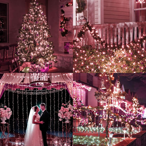 Pink Christmas Lights 25FT 100 Incandescent Bulbs with White Wire for Valentine's Day, Wedding, Party, Indoor & Outdoor