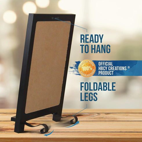HBCY Creations Black Wooden Tabletop Chalkboard with Legs, Vintage Wedding Table Sign, Memo Board (9.5” x 14” Inches)