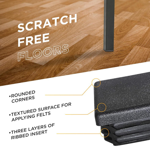 Prescott Plastics 1" x 1 1/2” Ribbed Plastic Hole Caps, 10 Pack, Durable Black Rectangular End Caps for Indoor Outdoor