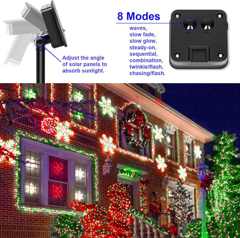 Solar Christmas String Lights Outdoor, Red White Green Fairy Lights, 200LED 66FT, Waterproof, 2PACK