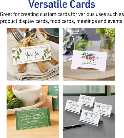 Avery Printable Tent Cards with Sure Feed Technology, 2-1/2" x 8-1/2", Matte White, 100 Blank Place Cards