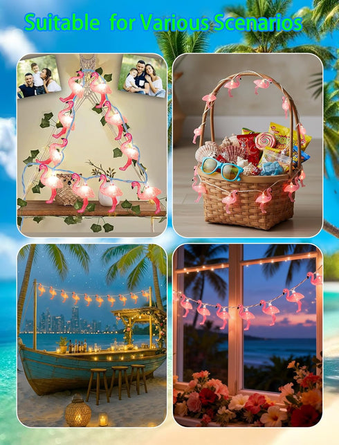 Summer 8.5Ft Themed Pink Flamingo String Lights, Tropical Beach Flamingo Decor Lights, Indoor/Outdoor Party Lights