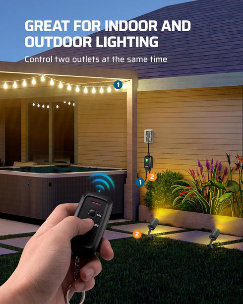 DEWENWILS Wireless Remote Control Outdoor Outlet, 2 Remotes, Weatherproof Electrical Plug for Lights and Fans