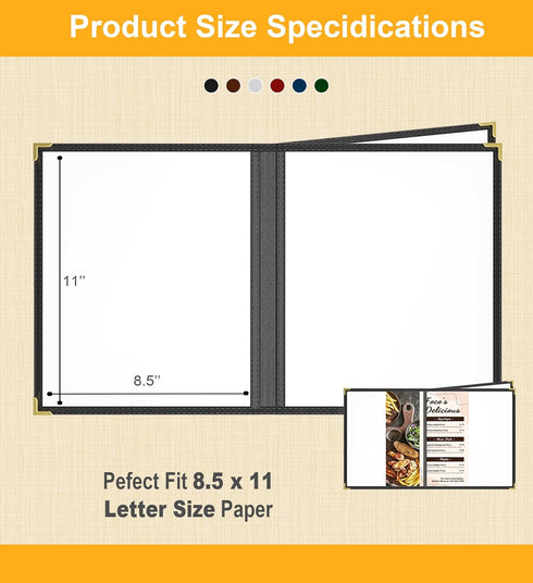 8 8.5x11 3Page 6View Pcs Black Menu Covers, Letter Size, menu Holder, Toothed Metal Corners, Waterproof