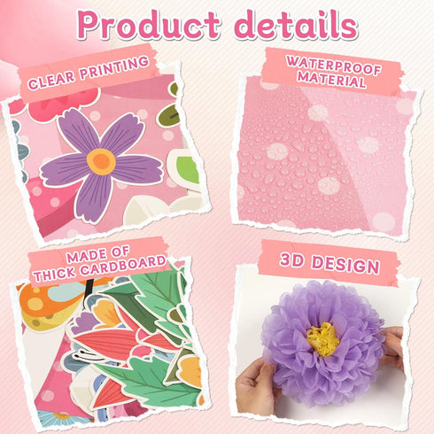 ojustbeok April Showers Bring May Flowers Bulletin Board Decorations, Spring Cutouts with 3D Tissue Paper Pompoms for