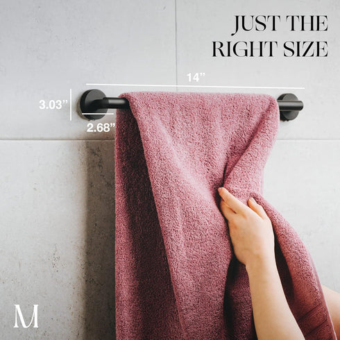 Marmolux Acc 14 Inches Matte Black Hand Towel Holder, Bathroom Hardware Towel Bar, Stainless Steel Wall Mount
