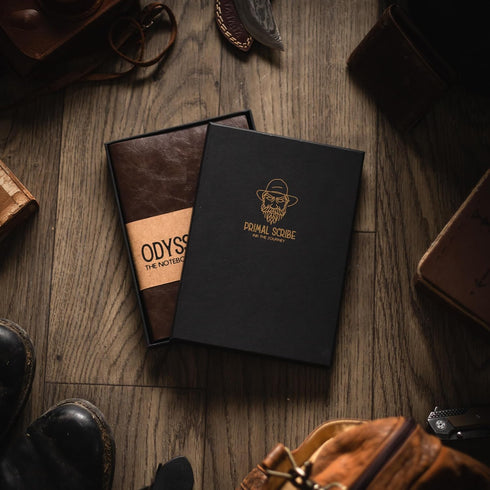 Odyssey Notebook Journal for Men, A5 Size with Lined Pages, 100 GSM Thick Kraft Paper, Brown Leather