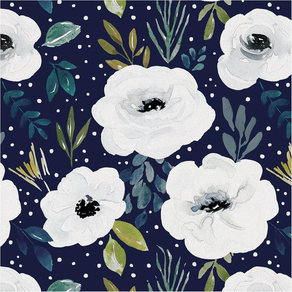 HAOKHOME 93245-3 Peel and Stick Floral Wallpaper 17.7in x 9.8ft Navy/White/Blue