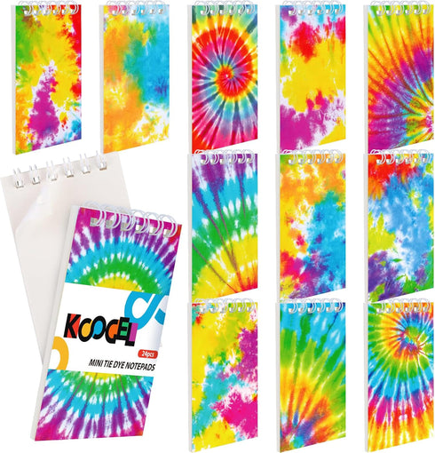 Koogel 24PCS Mini Tie Dye Notepads, Blank Mini Notebooks for Kids, Spiral Mini Notebook for Tie Dye Birthday Party