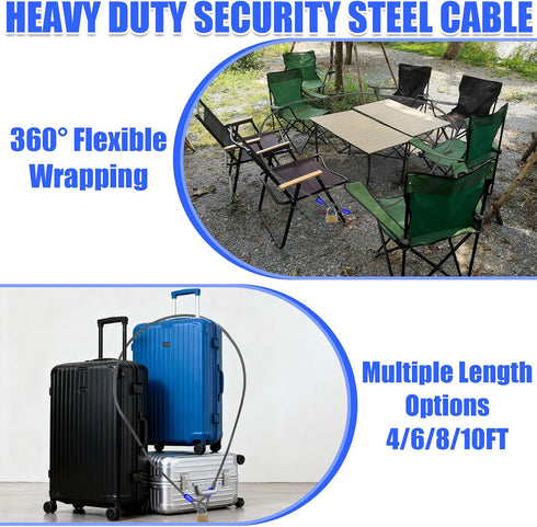 5/16in 4FT/6FT/8FT/10FT Heavy-Duty Security Cable with Loops Cut-Resistant and Waterproof Security Cable Suitable