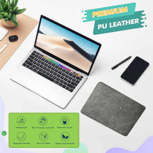 Leather Mouse Pad with Stitched Edge, Non-Slip Waterproof Micro-Fiber Base for Computers, 8x11 Inch (Gray)