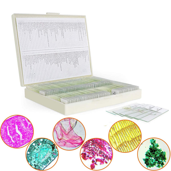 100 Microscope Slides with Specimens for Kids, Prepared Slides with Plants, Animals, Insects for Homeschool Use