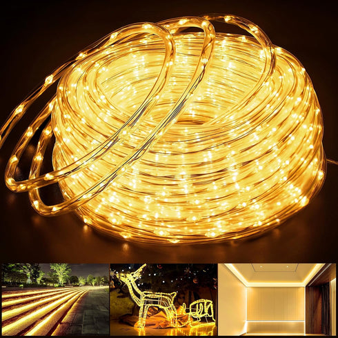 Connectable Outdoor Rope Lights, 50ft 600 LED Warm White Strip Light Plug