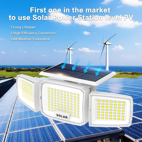 3 270 IP65 3 (2 Packs) White Solar Security Light Outdoor Super Bright LED, Motion Sensor Flood Light, Heads Wide