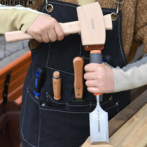 GREBSTK 12" Wooden Mallet, Manual Ice Hammer, Beech Solid Carpenter Woodworking Tool