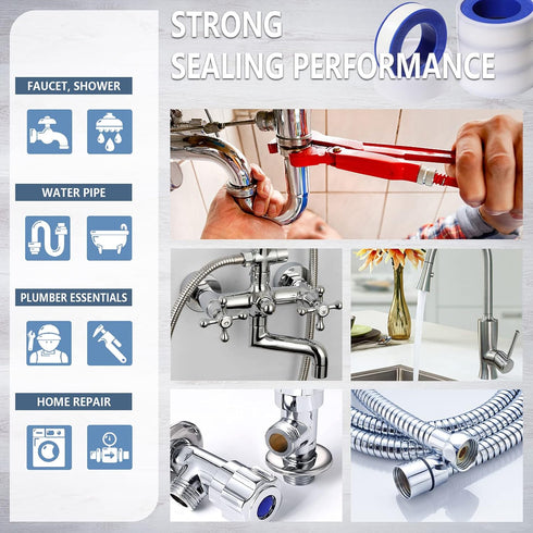 8 Rolls Teflon Tape, Plumbers Tape (1/2 Inch X 520 Inches), PTFE Sealant Tape for Shower Head, Water Pipe, Thicker