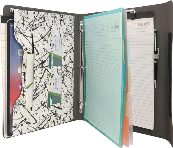 Portfolio Organizer File Folder with 3-Ring Binder and Color File Folders, Black and White