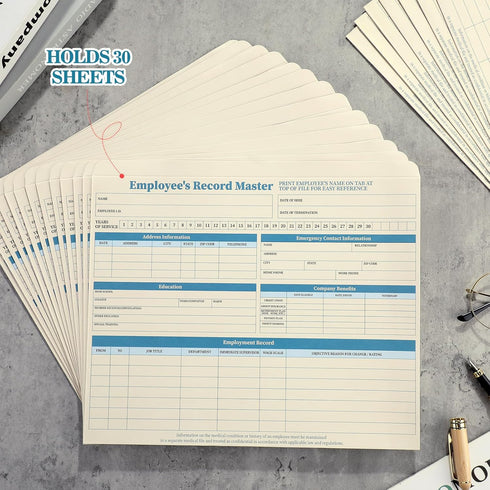 Qilery 50 Pcs Employee File Folders, 9.5 x 11.75 Inches, No Expansion Employee Record File Jacket for HR Management