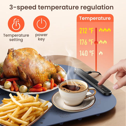 24X16 Inch, 3-Level Food Warming Mat Temp Warming Pads for Food, Silicone Heating Pad for Food Warming, Portable Food