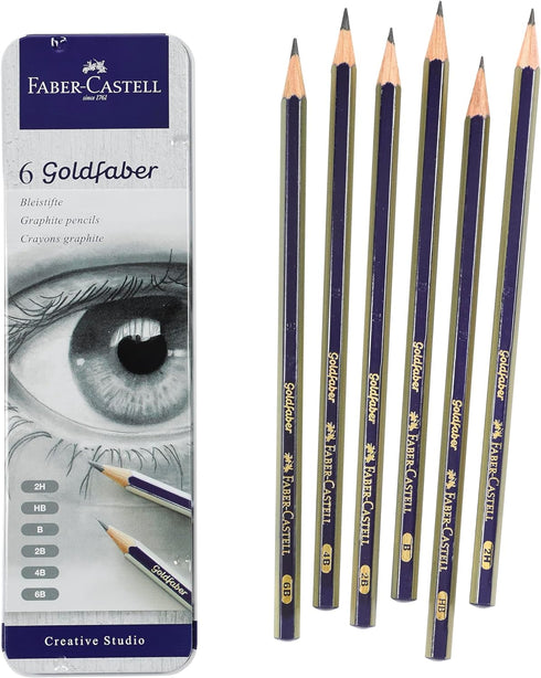 Faber-Castell Graphite Sketch Pencil Set - 6 Drawing Pencils (2H, HB, B, 2B, 4B, 6B) and Sketching Supplies
