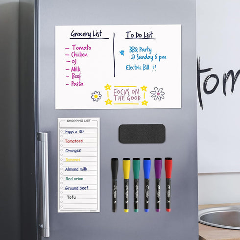 Magnetic Dry Erase Board for Fridge, 8”X12” Whiteboard with 6 Dry Erase Markers Included