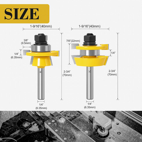 2Pcs 1/4 Inch ASNOMY Shaker Rail and Stile Router Bits for Cabinet Door, Shank Woodworking Tongue and Groove Router Bit