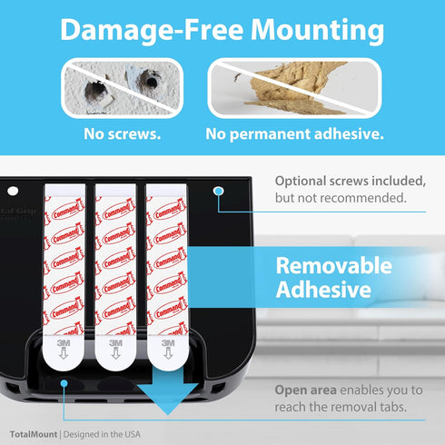 TotalMount 2 3 1) Hole-Free Remote Holder Eliminates Need to Drill Holes in Your Wall (for or Remote Controls Black