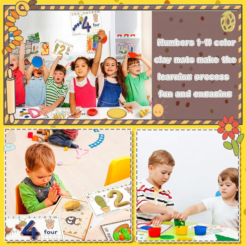 Ireer 36 Pcs Number Playclay Dough Mats for Kids Activity Card for Clay Back to School Preschool Number Alphabet Animal