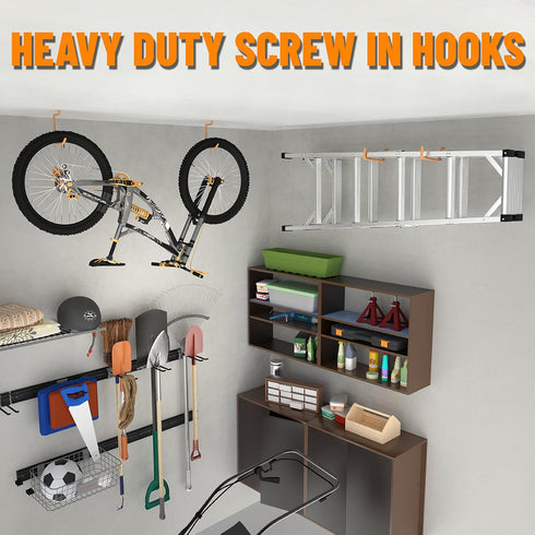 4PC POETISKE Ladder Hooks Screw in Storage Hanger Wall Mount Heavy Duty Shelf Organizer for Bike Foldable Chair Garage