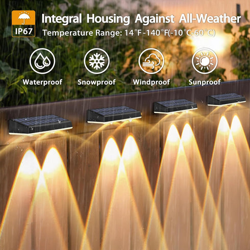 8 Pack 7 IP67 12+ Solar Fence Lights Outdoor - RGB Fence Lights Solar Powered, Color Modes & Warm White, Waterproof