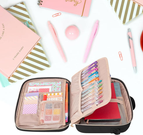 Teamoy Journal Supplies Storage Case, Holder with Detachable Pen Slots for B5 Notebooks, Planner, Black Quilted