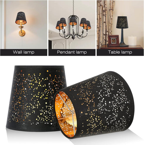 Clip-Bulb 5.90X5.90X5.51 Inch Angoily Hollow-Out Black Cloth Lamp Shade, Floor Lamp Stylish Light Cover, Light