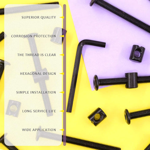 Swpeet 25Pcs M6 65mm 1 Black Crib Screws, Hex Socket Head Cap Bolts and Barrel Nuts with x Allen Wrench Perfect