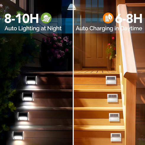 6 Pack Lights,3 GIGALUMI Solar Step LED Solar Stair Lights Outdoor LED Deck Lighting Stainless Steel Waterproof Led
