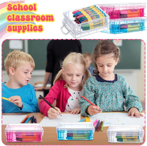 Suzile 25 Pcs Plastic Crayon Boxes with Snap Lids, Stackable Crayon Organizers for Art Crafts and Office Supplies