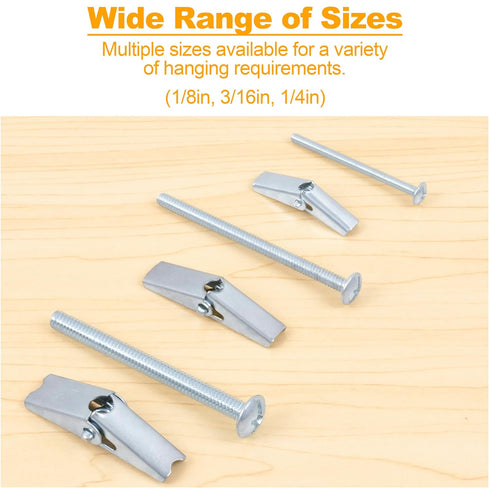 KURUI Hollow Wall Anchors Assorted Kit, 44Pc Heavy Duty Toggle Bolts and Wing Nut Kit, Drywall Anchors Assortment Set