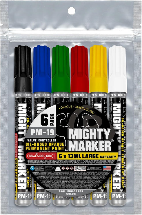 PM-19 3.2mm 4.8mm 13ml 6 6 pack Industrial Paint Marker, Xylene-Based, Permanent & Quick-Dry, Bullet / Chisel Dual Tip