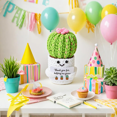 AIVCQZE Appreciation Gifts for Teacher,Handmade Knitted Cactus Thank You for Helping Me Grow,Teacher's Birthday Thank