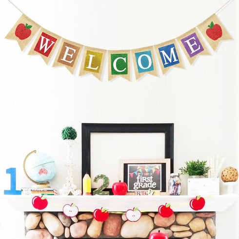 Welcome Banner for Back to School Decorations, First Day of School Sign for Classroom and Office Decor