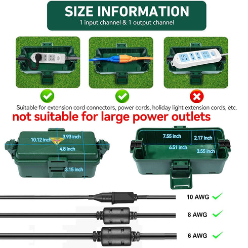 Outdoor Electrical Box Waterproof IP54-rated, Black Outdoor Extension Cord Cover Box (7.6 x 3.9 x 3.3 inch)