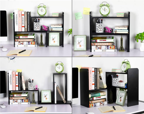 PAG Desk Organizer, Adjustable Desktop Shelf, Small Table Bookshelf, Black