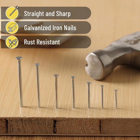 Mr. Pen Nail Assortment Kit, 1500 Pcs, Assorted Sizes Brad Head and Flat Head Nails for Hanging Pictures