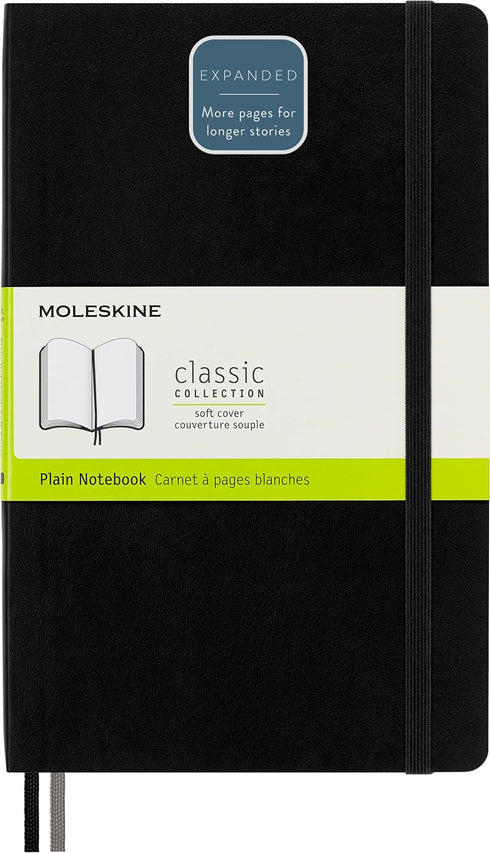 Moleskine Classic Expanded Notebook, Soft Cover, Large (5" x 8.25"), Plain/Blank, Black, 400 Pages