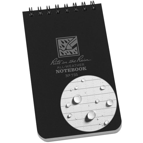 Rite in the Rain Black Cover Weatherproof Top Spiral Notebook, 3" x 5", Universal Pattern (No. 735)