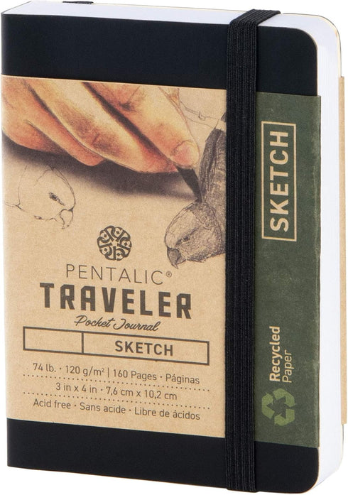 Pentalic Pocket Sketchbook: 3" x 4" Traveler Journal, 160 Pages, Black