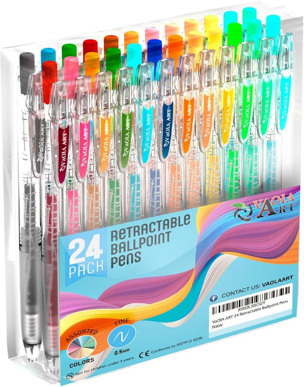 Retractable Gel Pens - 24 Colors Cute Pen Set for Adult Coloring, Art and School Supplies