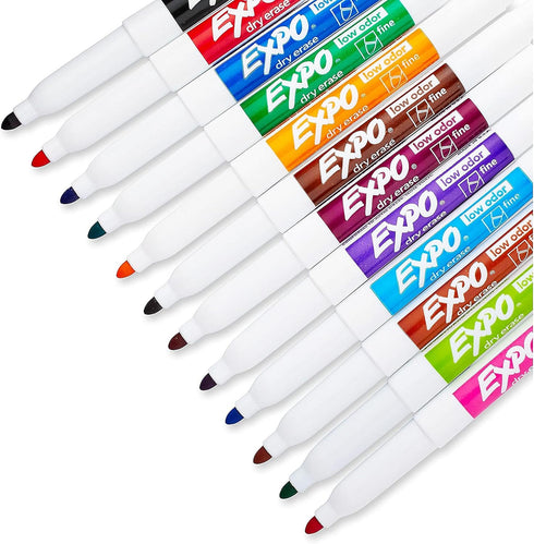 EXPO 86603 Low Odor Dry Erase Marker Fine Point Assorted 12/Set for Office Use